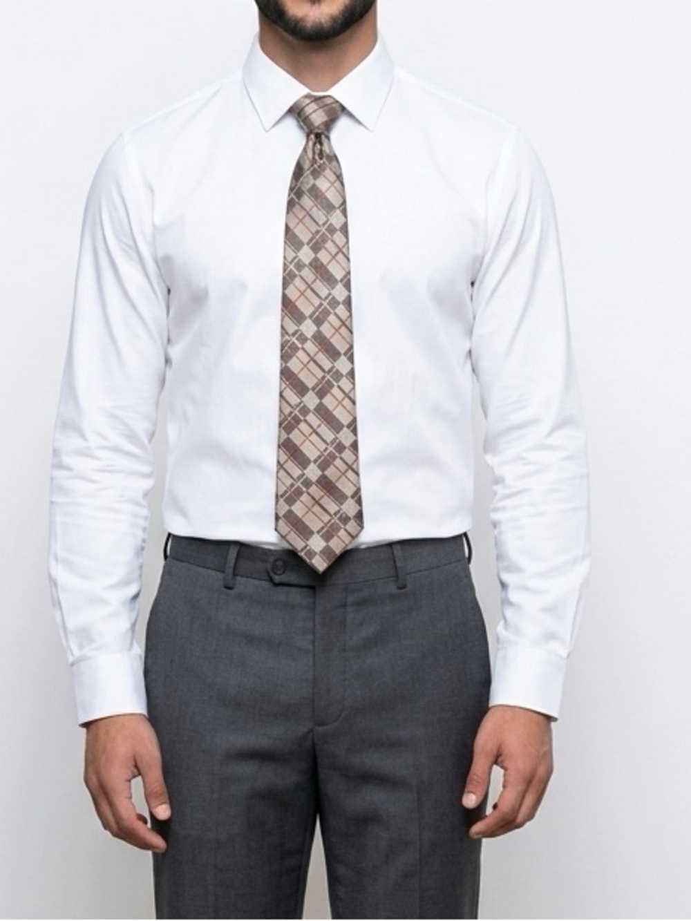 Balmain %100 silk Plaid Gray and Brown Men's Tie